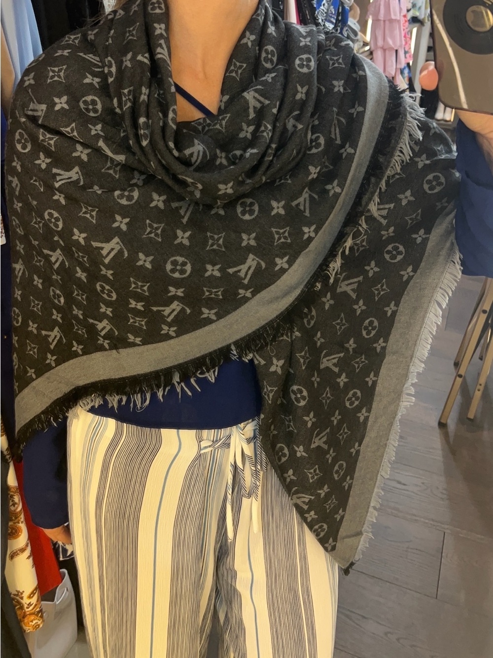 Louis Vuitton Black & Gray Monogram Shawl